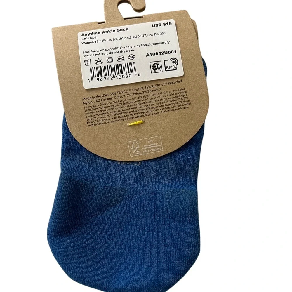 NWT Allbirds Anytime Ankle Socks in Basin Blue‎ organic cotton blend small